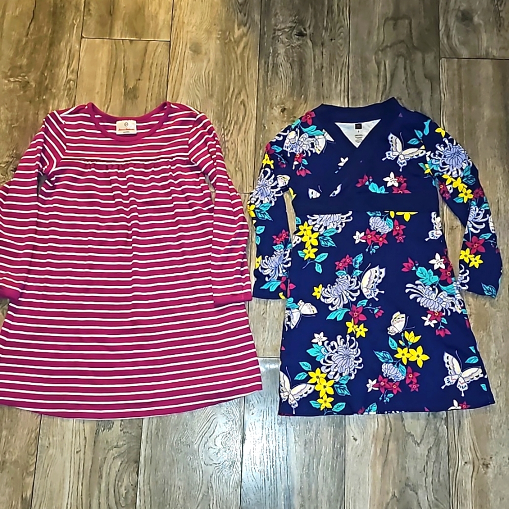 Hanna Andersson & Tea Collection dress lot of 2 striped floral long sleeves